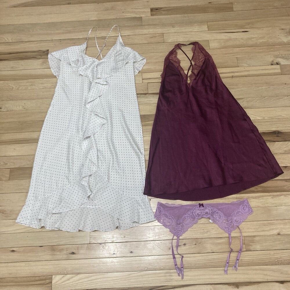 Victoria Secret Lingerie Lot Of 3 Size Medium Nylon Sleepwear Nighty Garter Belt